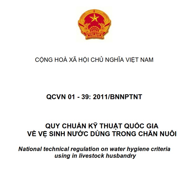QCVN 01 - 39: 2011/BNNPTNT Quy chuẩn kỹ thuật quốc gia về vệ sinh nước dùng trong chăn nuôi