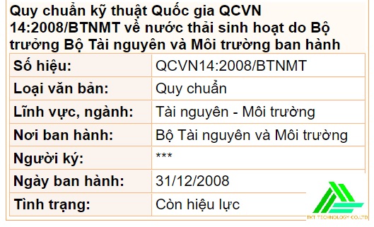 QCVN 14 2008 BTNMT Quy Chuẩn Kỹ Thuật Quốc Gia Về Nước Thải Sinh Hoạt còn hiệu lực